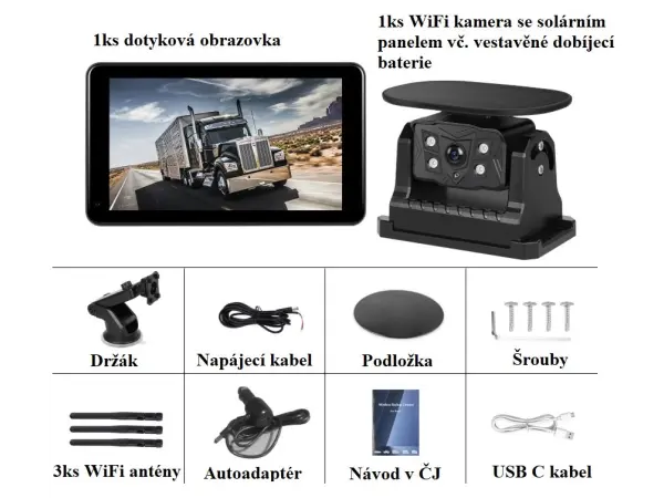 wifi parkovaci set truck a3998, dotykovy lcd 7" se solarni kamerou s magnetem