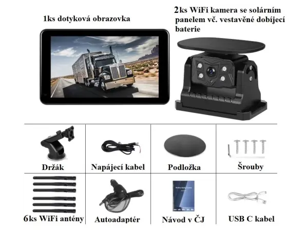 wifi parkovaci set truck a3999, dotykovy lcd 7" splitscreen, 2x solarni kamera s magnetem