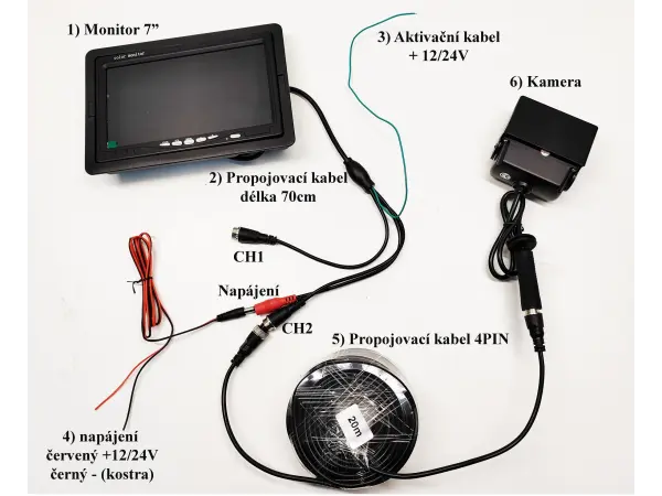 parkovaci system truck k0203-ahd,18ir led kamera s 7" lcd displejem na palubku 20m 4pin kabel