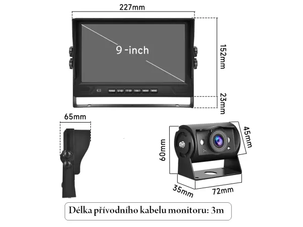 parkovaci system ahd truck a3153, 4x kamera, 9" lcd split displejem s nahravanim