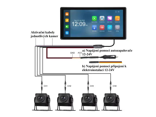 parkovaci set truck a3374, 10,36" hd displej + 4x zadni kamera pro android auto