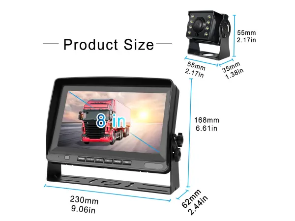 parkovaci system truck z2109 bus lcd 8" split screen s 2x ahd kamerou 12/24v +15 a 5m kabel