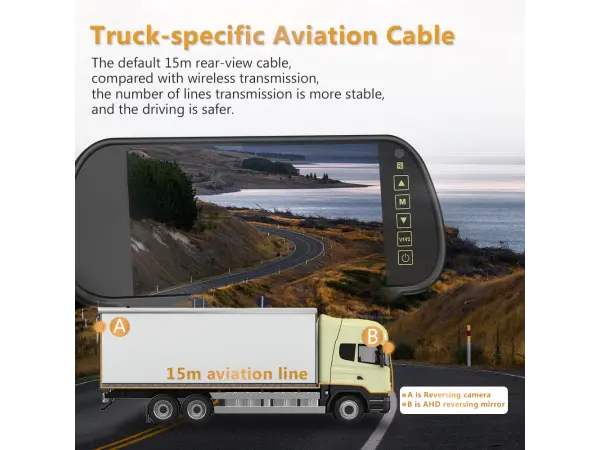 parkovaci set a3005, 7" lcd monitor ve zpetnem zrcatku  s 1080p hd kamerou pro autobusy/auta/kamiony