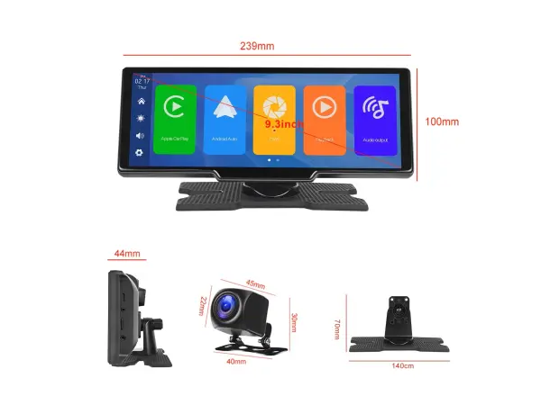 parkovaci set a3073, 9,3" hd mutimedialni displej s predni kamerou + 1x zadni kamera - android auto/carplay