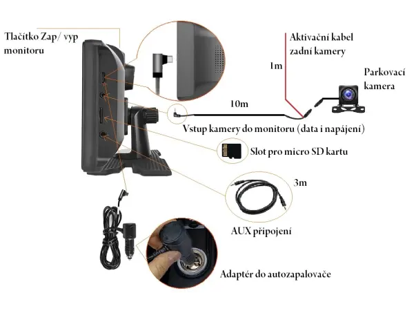 parkovaci set a3073, 9,3" hd mutimedialni displej s predni kamerou + 1x zadni kamera - android auto/carplay