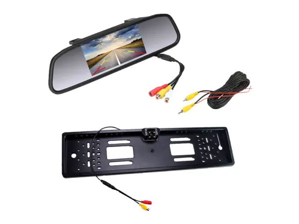 parkovaci set s lcd p0082 ve zpetnem zrcatku + parkovaci kamera 4 led v spz