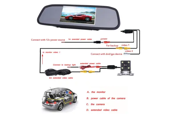 parkovaci set s lcd p0082 ve zpetnem zrcatku + parkovaci kamera k0196p  8 ir led