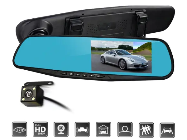 parkovaci kamera s lcd ve zpetnem zrcatku k0074a2 s fullhd 1080p predni kamerou