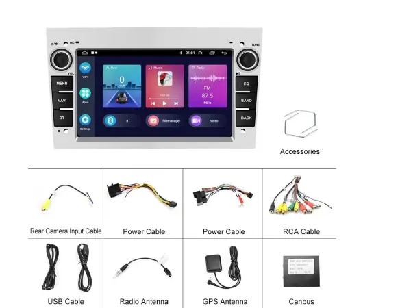 autoradio a3084sr 7" 2+32gb android 13, carplay & android, auto wifi gps bt fm rds hi-fi audio pro opel/astra/antara/vectra silver