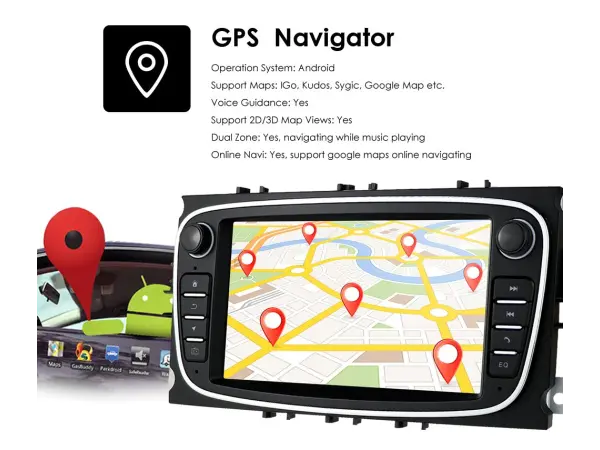 autoradio 7" q3196kt android 10, 2gb+16gb s bt gps wifi pro ford focus mondeo c-max
