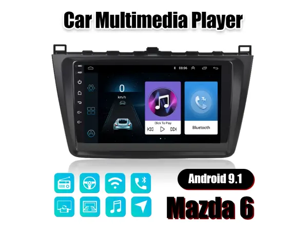 autoradio 9" q3495 android 9.1, podpora bt gps wifi pro mazda 6 rui wing 2009-2016