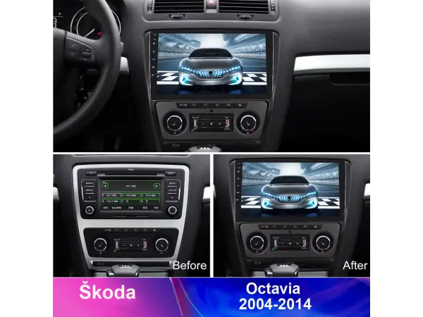 autoradio 10,1" lcd a3196 android 13 s rameckem a7783 pro skoda octavia 2004-2014 black