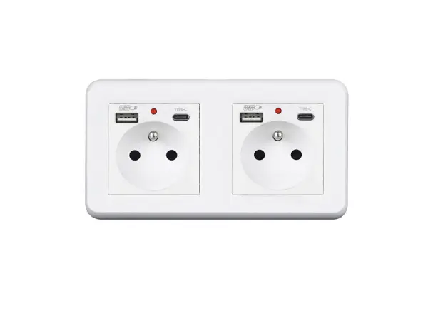 unic elektricka zasuvka 2x (230v+usb+usb c 5v/2,1a) plast bila v ramecku 153mm