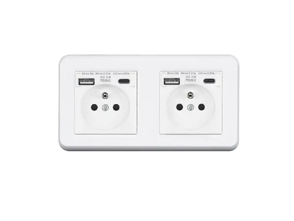 unic elektricka zasuvka 2x (230v+usb+usb c 5v/2,1a) rychle nabijeni, plast bila v ramecku 153mm