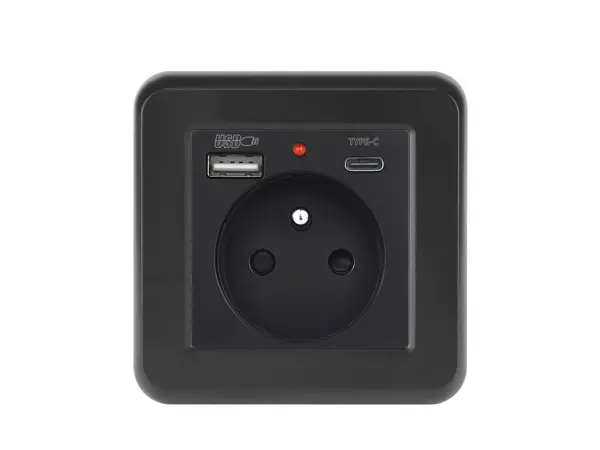 unic elektricka zasuvka 230v+usb+usb c 5v/2,1a vcetne ramecku, plast cerna