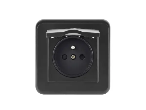 unic elektricka zasuvka 230v s krytem v ramecku 82mm, cerna plast