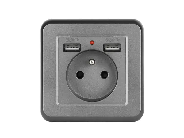 unic elektricka zasuvka 230v+2*usb 5v/2.1a plast sedy