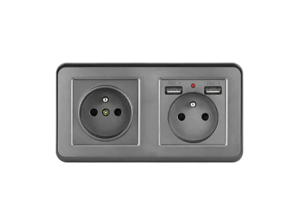 unic elektricka zasuvka 2x230v+2xusb 5v/2.1a plast seda v ramecku 153mm