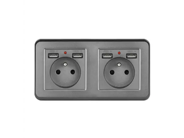 unic elektricka zasuvka 2x (230v+2xusb 5v/2,1a) plast seda v ramecku 153mm