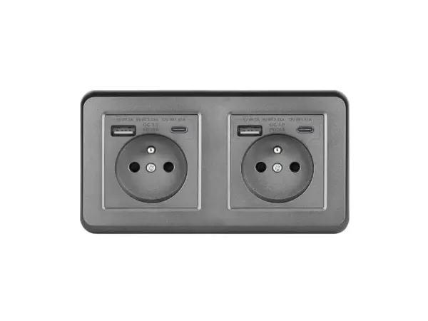 unic elektricka zasuvka 2x (230v+usb+usb c 5v/2,1a) rychle nabijeni, plast seda v ramecku 153mm