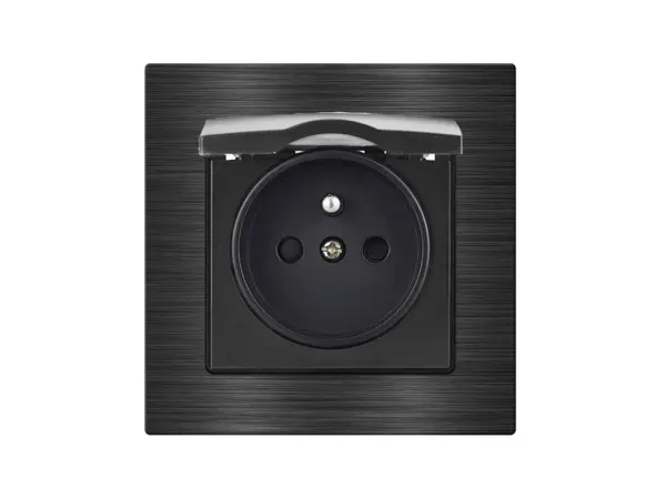 unic elektricka zasuvka 230v s krytem, v ramecku 82mm, slitina hliniku cerna