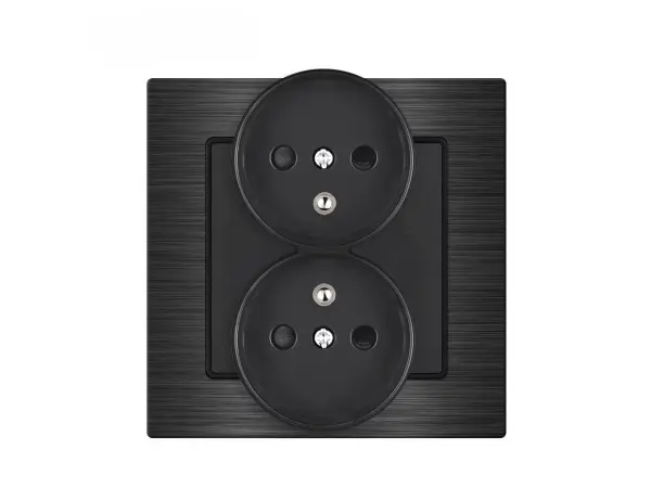 unic elektricka dvojzasuvka 2x230v cerna v ramecku 82mm, slitina hliniku cerna