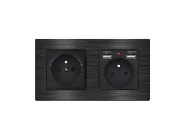 unic elektricka zasuvka 2x230v+2xusb 5v/2.1a v ramecku 153mm slitina hliniku cerna
