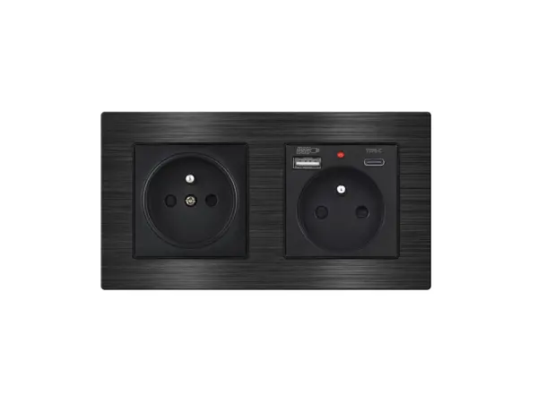 unic elektricka zasuvka 2x230v+usb+usb c 5v/2,1a v ramecku 153mm slitina hliniku cerna