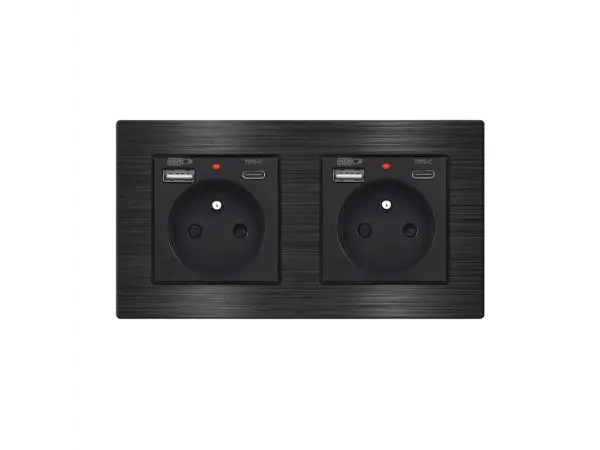 unic elektricka zasuvka 2x (230v+usb+usb c 5v/2,1a) v ramecku 153mm slitina hliniku cerna