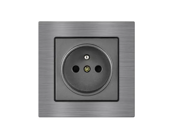 unic elektricka zasuvka 230v seda, v ramecku 82mm, slitina hliniku