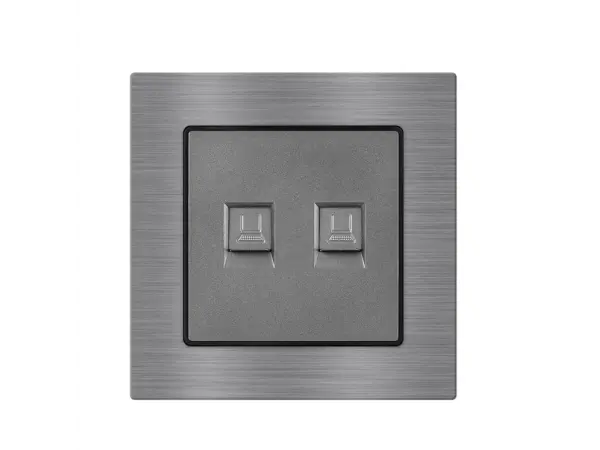 unic zasuvka 2xrj45 cat6 v ramecku 82mm, seda slitina hliniku