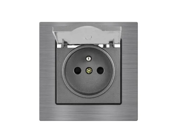 unic elektricka zasuvka 230v s krytem, v ramecku 82mm, slitina hliniku seda