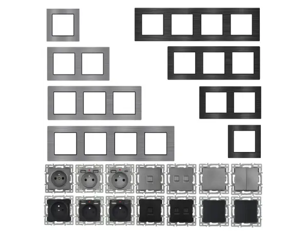 unic elektricka zasuvka 230v s krytem, v ramecku 82mm, slitina hliniku seda