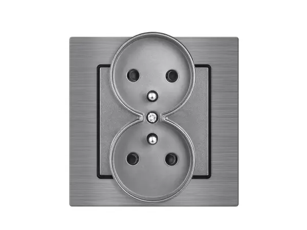 unic elektricka dvojzasuvka 2x230v seda v ramecku 82mm, slitina hliniku seda