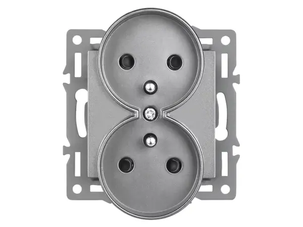 unic elektricka dvojzasuvka 2x230v seda v ramecku 82mm, slitina hliniku seda