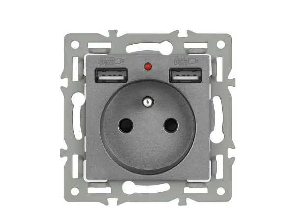 unic elektricka zasuvka 2x230v+2xusb 5v/2.1a v ramecku 153mm, slitina hliniku seda