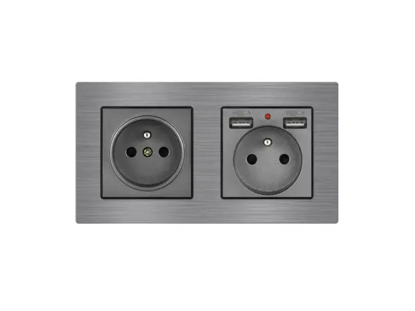 unic elektricka zasuvka 2x230v+2xusb 5v/2.1a v ramecku 153mm, slitina hliniku seda