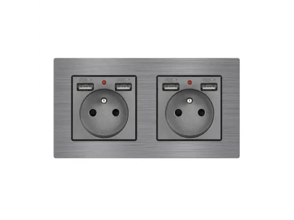 unic elektricka zasuvka 2x (230v+2xusb 5v/2,1a) v ramecku 153mm, slitina hliniku seda