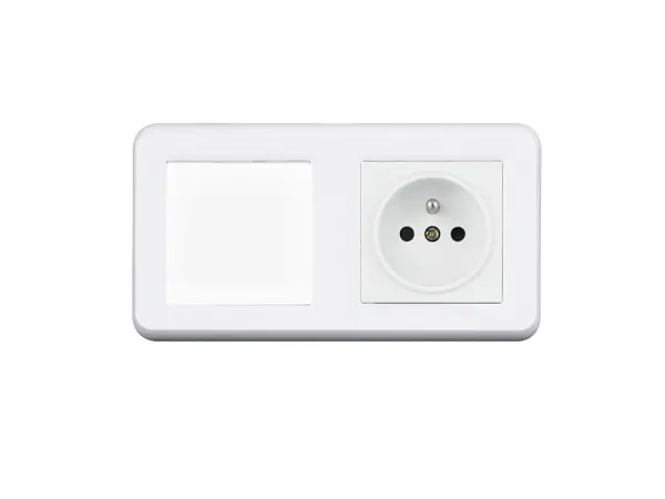 unic elektricka zasuvka 230v + vypinac jednopolovy c.1 v ramecku 153mm, plast bily