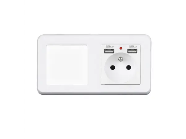 unic elektricka zasuvka (230v+2xusb 5v/2,1a) + vypinac jednopolovy c.1 v ramecku 153mm, plast bily
