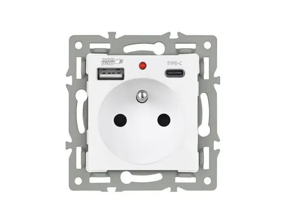 unic elektricka zasuvka (230v+usb+usbc 5v) + vypinac jednopolovy c.1 v ramecku 153mm, plast bily