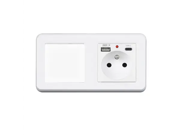 unic elektricka zasuvka (230v+usb+usbc 5v) + vypinac jednopolovy c.1 v ramecku 153mm, plast bily