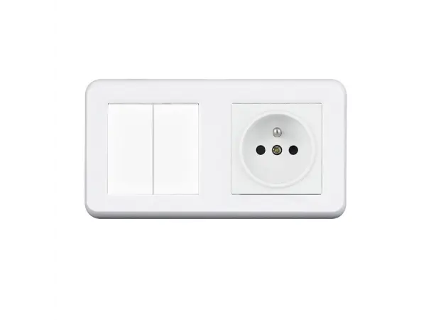 unic elektricka zasuvka 230v + dvojvypinac lustrovy seriovy c.5 v ramecku 153mm, plast bily