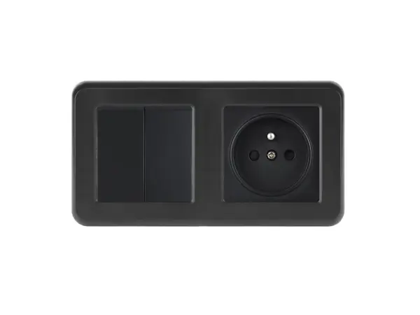 unic elektricka zasuvka 230v + dvojvypinac lustrovy seriovy c.5 v ramecku 153mm, plast cerny