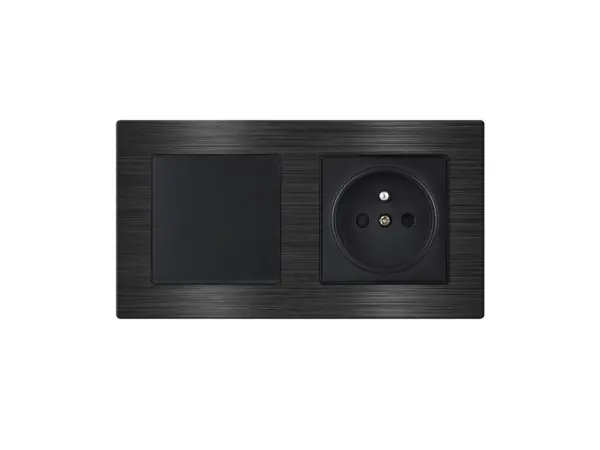 unic elektricka zasuvka 230v + vypinac jednopolovy c.1 v ramecku 153mm, slitina hliniku cerny