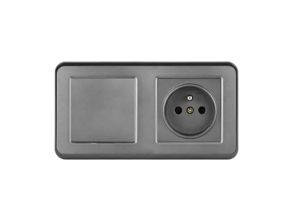 unic elektricka zasuvka 230v + vypinac jednopolovy c.1, v ramecku 153mm, plast sedy