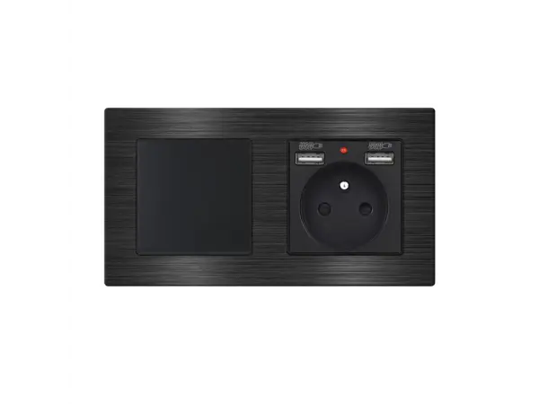 unic elektricka zasuvka (230v+2xusb 5v/2,1a) + vypinac jednopolovy c.1 v ramecku 153mm, slitina hliniku cerny