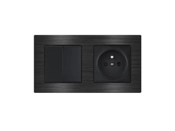 unic elektricka zasuvka 230v + dvojvypinac lustrovy seriovy c.5 v ramecku 153mm, slitina hliniku cerny