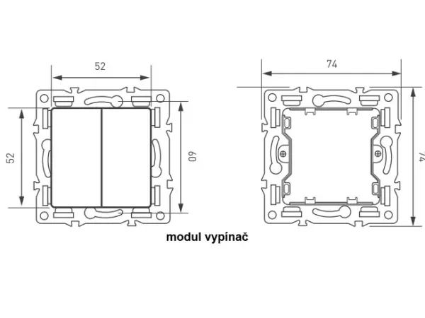 unic dvojvypinac stridavy-schodistovy c.5b 6+6 v ramecku 82mm, slitina hliniku sedy