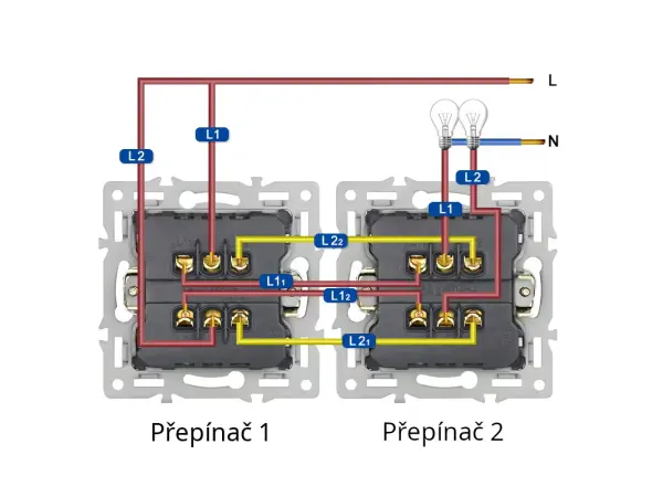 unic dvojvypinac stridavy-schodistovy c.5b 6+6 v ramecku 82mm, slitina hliniku sedy